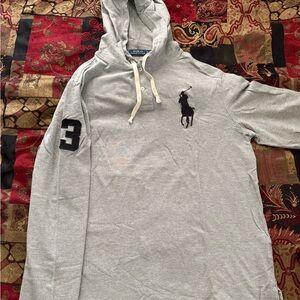 Polo Ralph Lauren Big Pony #3 Embroidered Light Grey/Black Mesh Pullover Hoodie